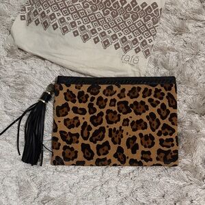 Leopard Print Tassel Clutch - Brown/Black